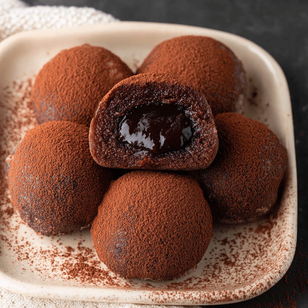 Chocolate Mochi with Ganache Center