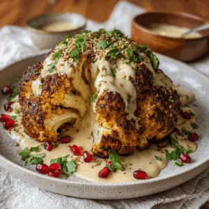 Whole Roasted Cauliflower with Maple Tahini