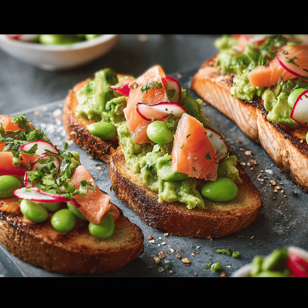 Grilled Salmon with Avocado Bruschetta