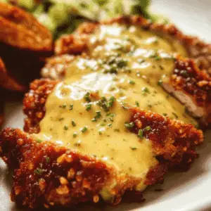 Pretzel Chicken with Cheddar Sauce