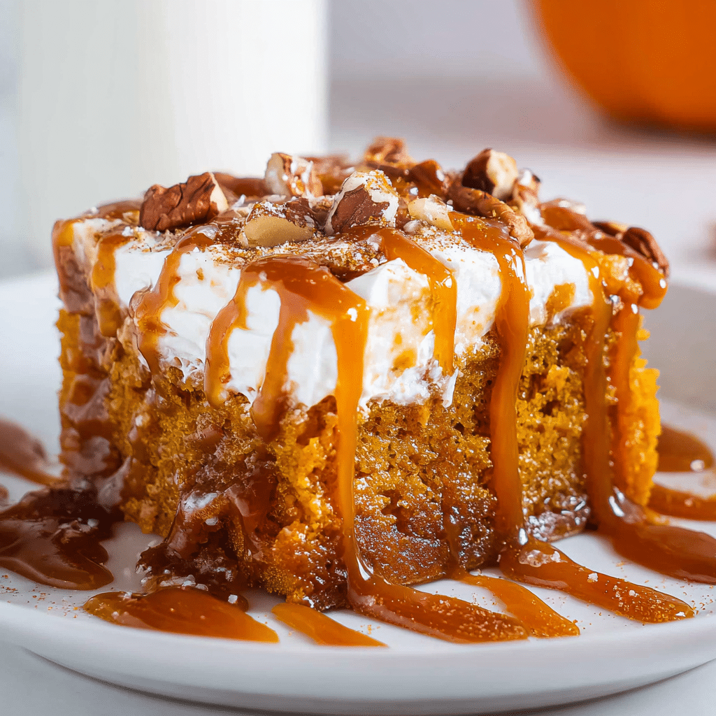 Pumpkin Poke Cake with Caramel