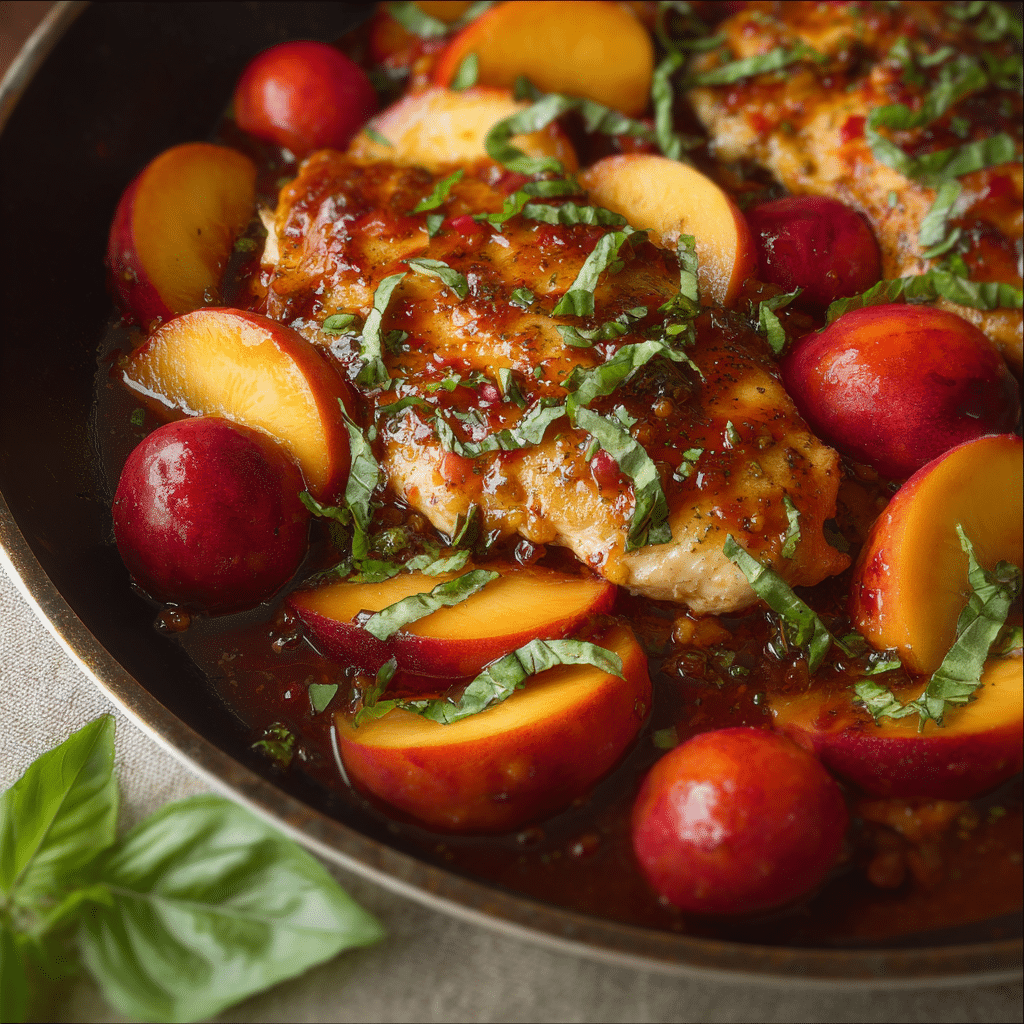 Skillet Caprese Peach Chicken