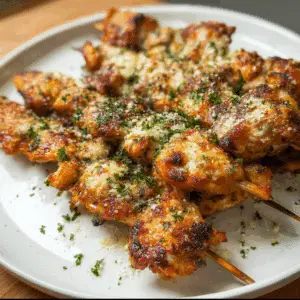 Air Fryer Garlic Parmesan Chicken Skewers