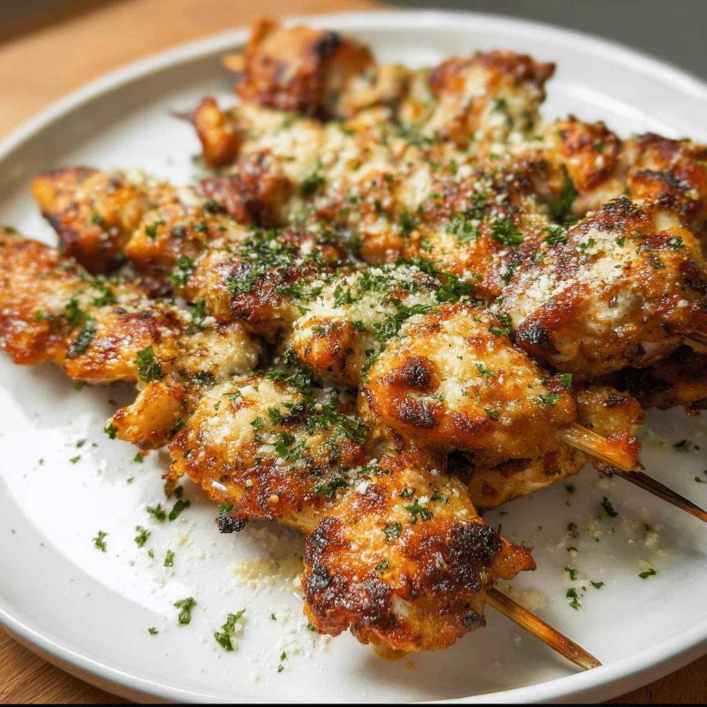 Air Fryer Garlic Parmesan Chicken Skewers