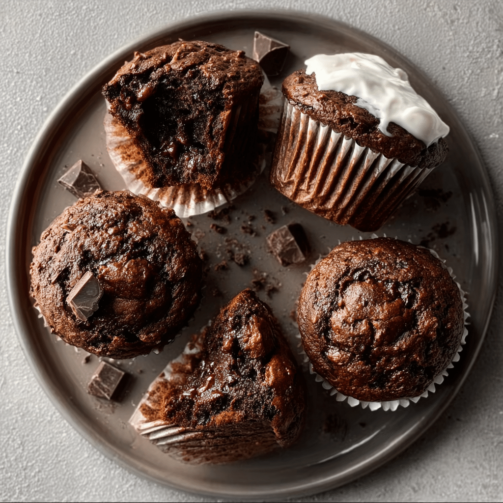 Chocolate Banana Muffins with Greek Yogurt
