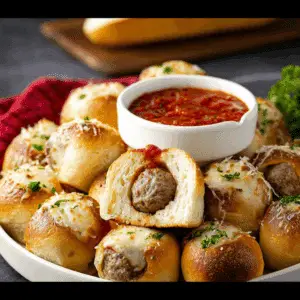 Meatball Sub Bites with Marinara Sauce