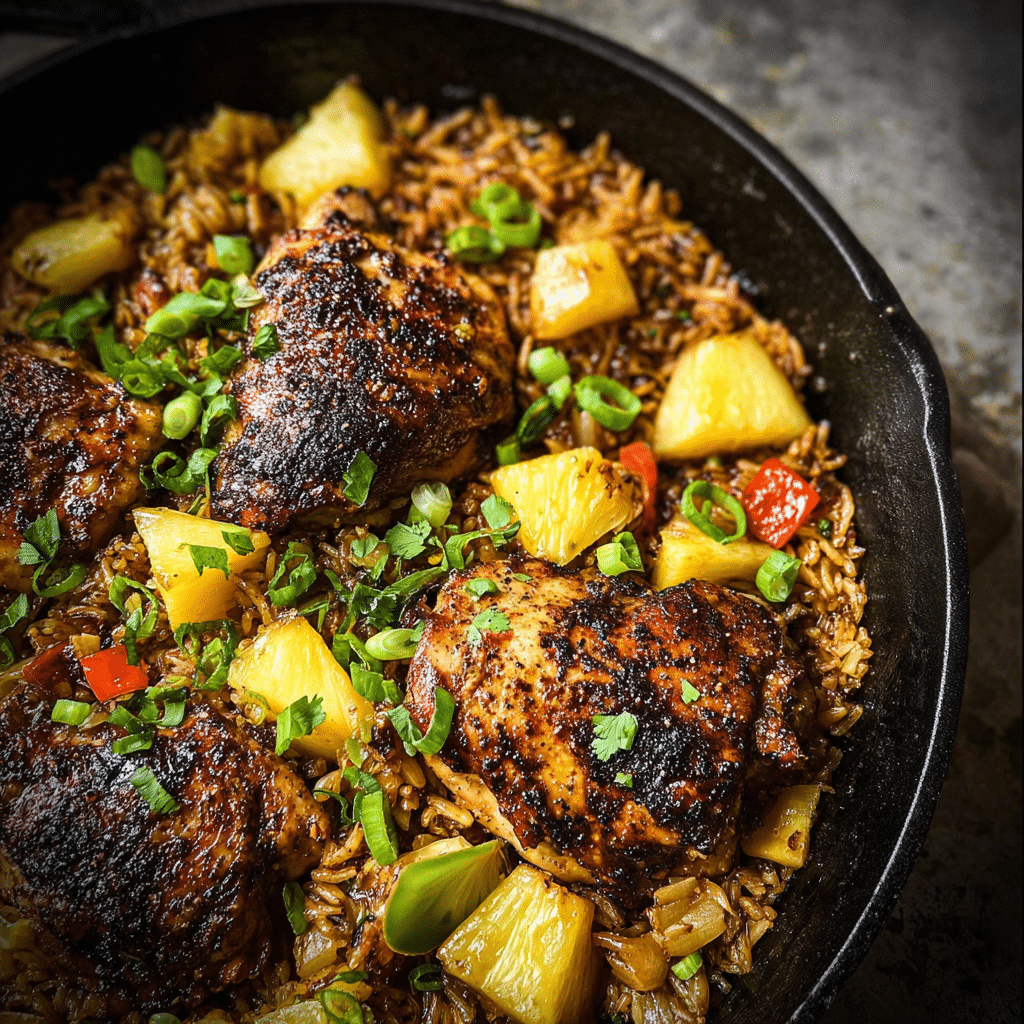 One Pan Jerk Chicken with Pineapple Rice Delight - Ellie Kitchen