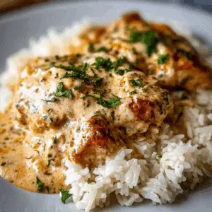 CREAMY SMOTHERED CHICKEN AND RICE